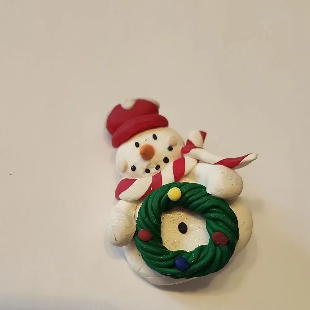 Festive Snowman Brooch with Wreath